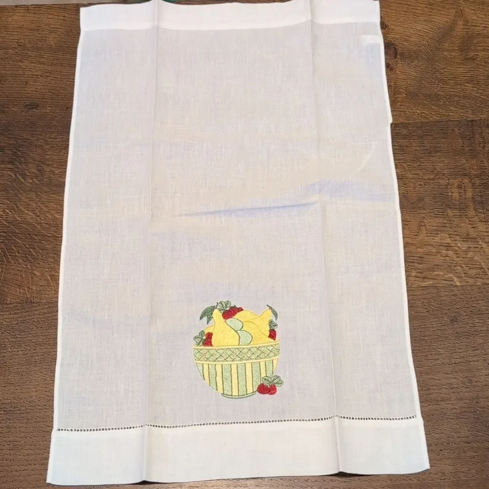 Embroidered Fruit Basket Tea Towel